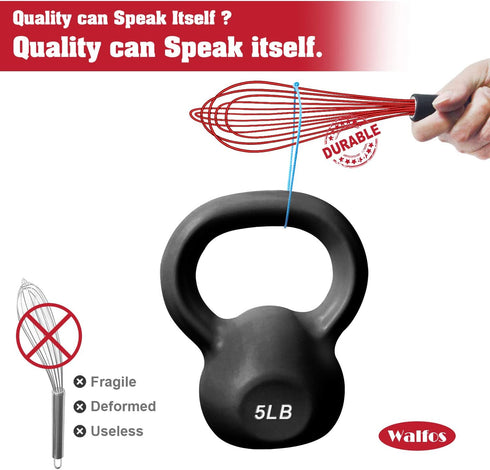 Walfos Silicone Whisk,12 inch Red Whisk,Whisks for Cooking Non-Scratch Coated Kitchen Whisks.Perfect for Blending, Whisking, Beating, Frothing & S...