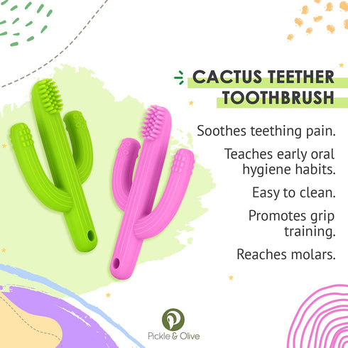 Baby Cactus Teether - Infant Training Toothbrush (Pink)...