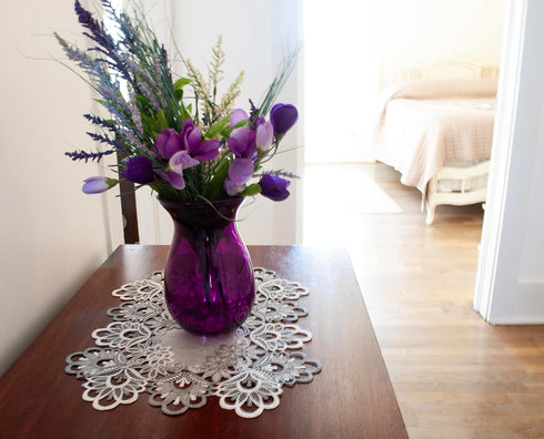 Silver Gray European Lace and Antique Fabric Placemats, Doilies (12Wx18L Set of 2)...