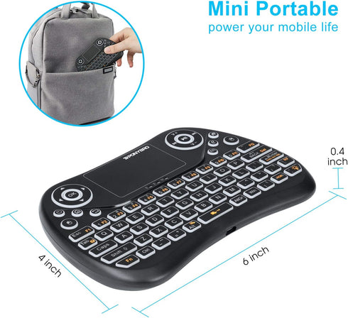 Mini Wireless Keyboard with Touchpad Mouse, 2.4GHz Portable Handheld Keyboard with QWERTY Keypad,RGB Backlit,Rechargeable Battery for Android TV B...
