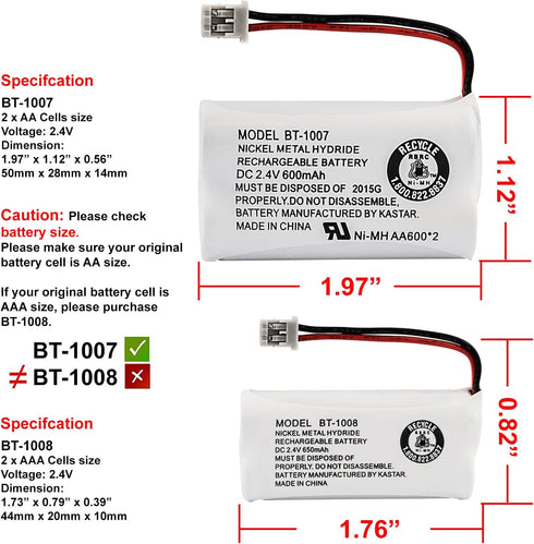 New! Genuine Uniden BBTY0651101 BT-1007 NiMH 600mAh DC 2.4V Rechargeable Cordless Telephone Battery (2-Pack)...