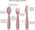 ezpz Happy Utensils - 24 Months+ (Blush) - BPA Free Toddler Utensils - Fork, Spoon and Knife for Toddlers and Preschoolers - Kids Utensils for Sel...