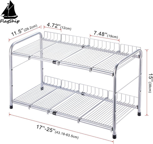 Flagship 2 Tier Under Sink Organizers and Storage Rack Expandable Cabinet Shelf Rack for Kitchen Bathroom Silver (16-25 inches)...