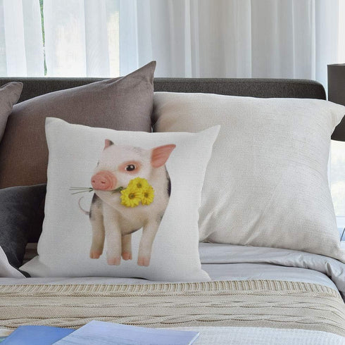HGOD DESIGNS Cotton Linen Square Decorative Throw Pillow Case Cushion Cover Cute Pink Pet Miniature Pig Yellow Daisy 18 "X 18 "...