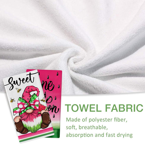 Seliem Sweet Summer Gnome Kitchen Dish Towels Set of 2, One in A Melon Watermelon Bee Hand Towel Drying Baking Cooking Cloth, Pink Green Polka Dot...