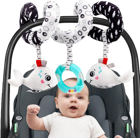 Spiral Car Seat & Stroller Activity Toy - Black White Infants Plush Toys for Ages 0 Months and Up - Hanging Toys Sensory Toys Newborn Plush Activi...