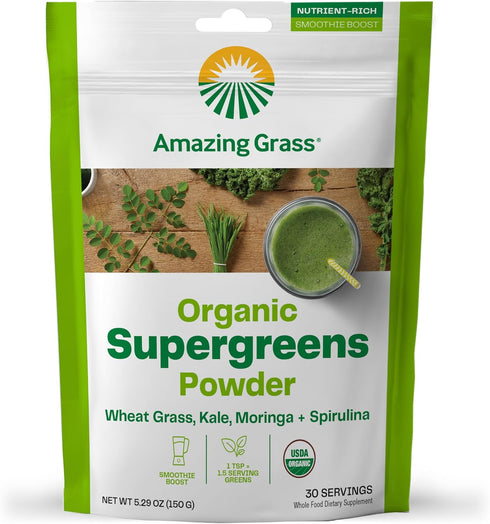 Amazing Grass Super Greens Booster: Greens Powder Smoothie Mix with Spirulina, Moringa, Wheat Grass & Kale Smoothie Booster, Chlorophyll Providing...
