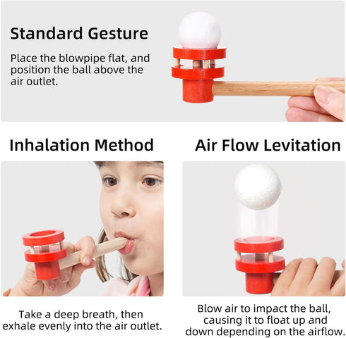 MiDeer Floating Blow Pipe Balls Game, Stress Reliever Balance Blowing Toys for Kids and Adults, Educational Wooden Blowing Toys Party Supplies...