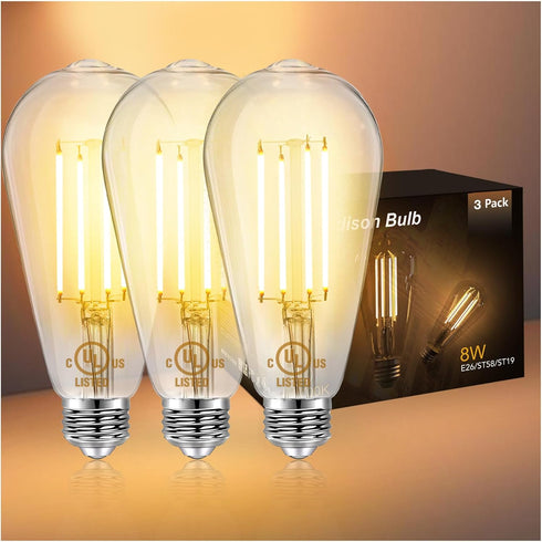 DAYBETTER Vintage LED Edison Bulbs 60 Watt Equivalent, ST58 Antique LED Filament Light Bulbs, Dimmable Led Bulb with E26 Medium Base, Warm White 2...