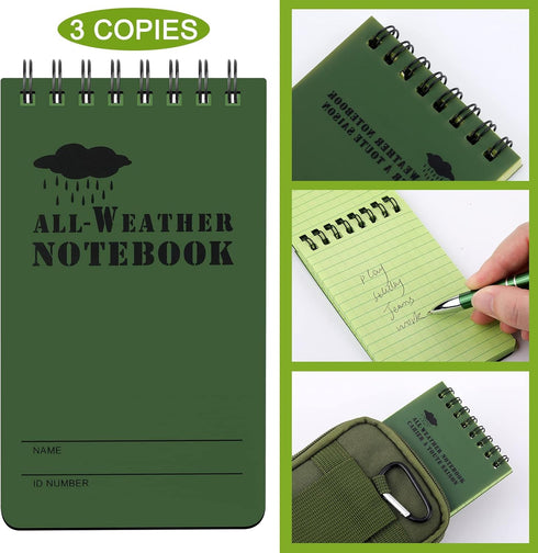 Eaasty 5 Pcs Waterproof Notebook Tactical 3 x 5 Inch Pocket Notebook with Metal Weatherproof Pen and Fabric Cover for Outdoor Activities Recording...