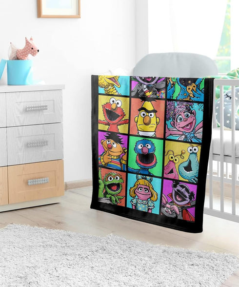LOGOVISION Sesame Street Lightweight Baby Blanket, 30"X40", Hand Drawn Squares Unisex for Infants Girls & Boys...
