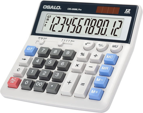 OSALO Desktop Calculator Extra Large Display 12 Digits Big Buttons Solar Accounting Calculator for Office (OS-200ML)...