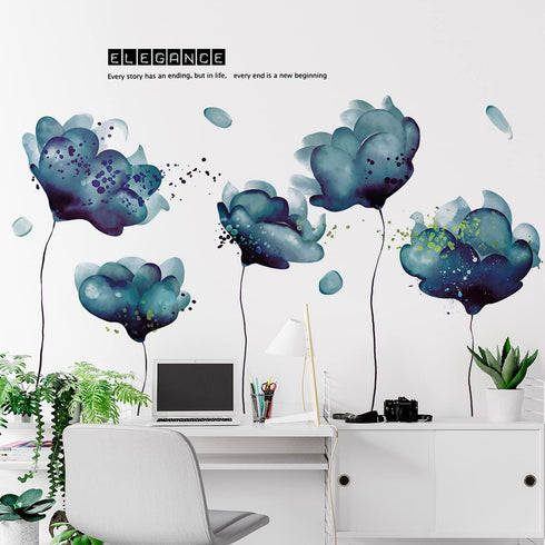 Amaonm Creative Removable 3D Light Blue Dream Flower Wall Sticker Peel Stick Home Art Decor Nursery Floral Wall Decal for Girls Bedrom Living Room...