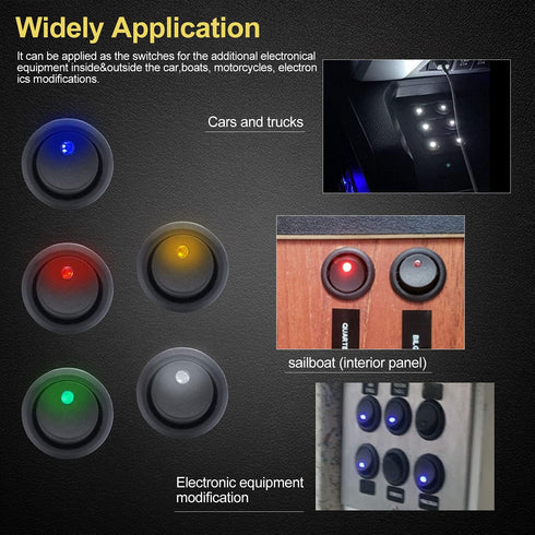 Twidec/8Pcs SPST Round Dot Lighted Rocker Switch Toggle Control for Car Or Boat 20A 12V DC On/Off 4 Colors LED Light with Pre-soldered Wires KCD2-...