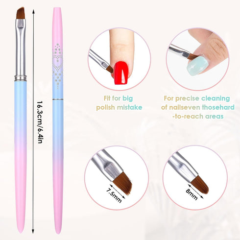 2 Pcs Nail Art Clean Up Brushes, Abeillo Round & Angled Nail Polish Brush for Cleaning Fingernails, Nail Painting Brushes for Nail Art Design & Po...