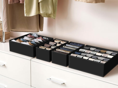 Simple Houseware 4-Pack Drawer Organizer Set - Closet Dividers for Underwear, Socks, Bras, Scarves, Ties - Foldable Non-Woven Storage Boxes, Black...