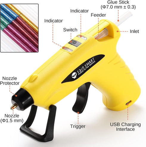 SainSmart Mini Cordless Hot Glue Gun with Anti-Drip Design and 20 Glue Sticks for Christmas Decorations, DIY, Creative Crafts & Arts, and Quick Re...