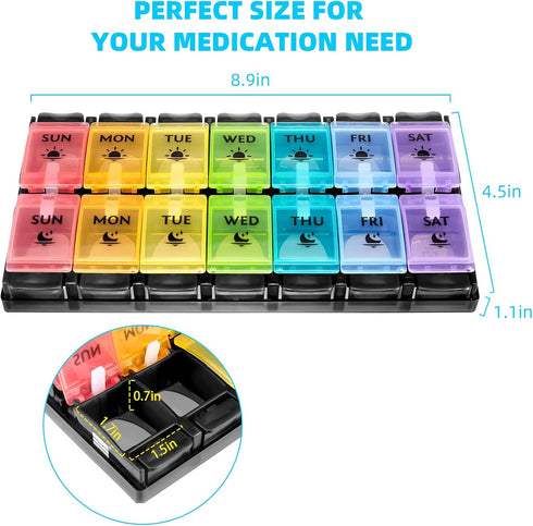 FGcase AM PM Weekly 7 Day Pill Organizer, Large Daily Pill Cases Pill Box with Easy Push Button, Pill Reminder Container for Medicine, Vitamin, Pi...