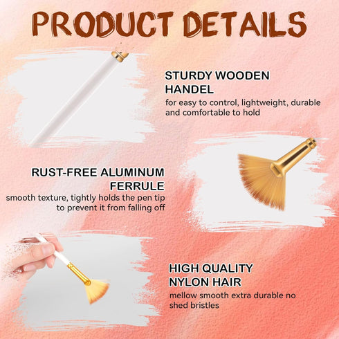 Giantree 5 Pcs Fan Paint Brushes Sets, Oil Acrylic Paint Brushes Wood Handle Nylon Hair Watercolor Fan Brush for Painting Brush for Acrylic Painti...