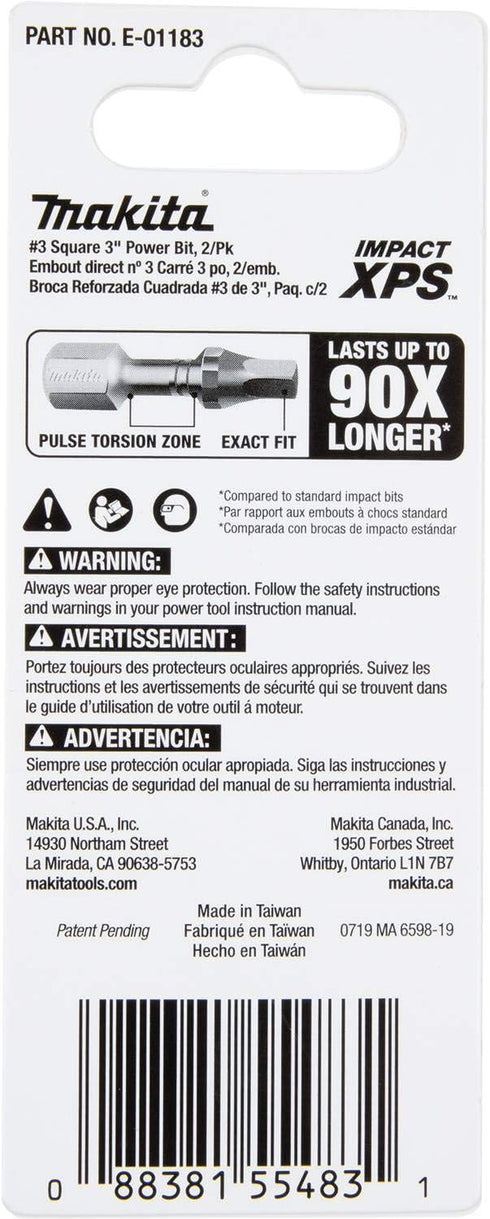Makita E-01183 Impact XPS™ #3 Square 3" Power Bit, 2/pk...