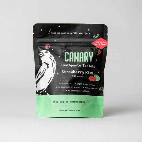 Canary Toothpaste Tablets Strawberry Kiwi - Chewable Nano-Hydroxyapatite Teeth Cleaning Tablet - No Fluoride, Great for Travel, Zero Waste 240 Cou...
