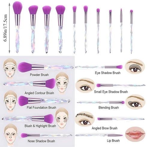 Kingtree Makeup Brush Set, 10PCS Crystal Makeup Brushes Premium Synthetic Foundation Powder Concealer Eye Shadow Blush Makeup Brushes Set, Profess...