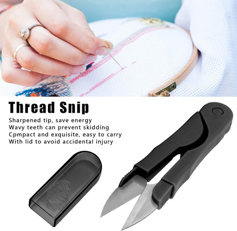 Sewing Scissors, Mini Thread Cutter U Shaped Wavy Teeth Comfortable Grip, Lightweight Portable Stainless Steel Thread Snip With Lid For Sewing Emb...
