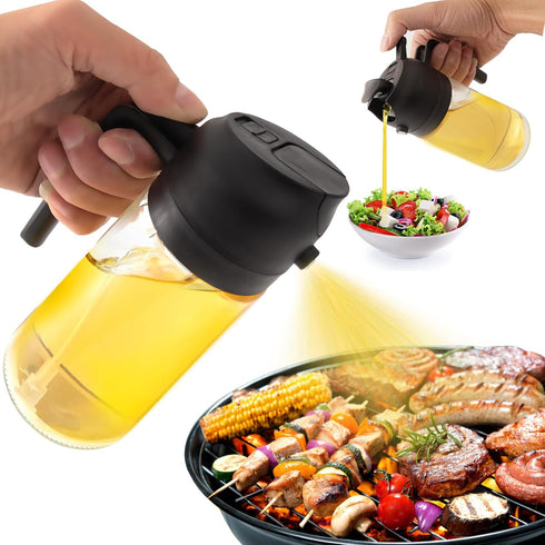 2 in 1 Glass Oil Sprayer & Dispenser, 470ml Glass Olive Oil Sprayer,Cooking Oil Sprayer,Oil Spray Bottle For Kitchen,Canola Oil Sprayer,Fryer For ...