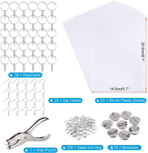 ASTARON 181Pcs Shrinking Plastic Sheets Kit includes 20 Shrinking Film Art Paper and 161 Pcs Shrinkles Keychains Making Accessories for Kids Craft...