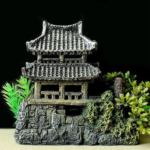 Classical Lifelike Chinese Landscape Resin Aquarium Castle Decorations Fish Tank Ornaments (Building)...