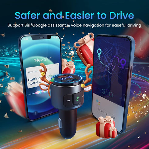 Upgraded V5.0 FM Bluetooth Transmitter Car, QC3.0 & LED Backlit Wireless Bluetooth FM Radio Adapter Music Player/Car Kit with Hands-Free Calls, Si...