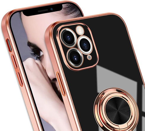 Omorro for Case iPhone 11 Pro Max Case for Women with Ring Holder, 360 Degree Rotation Kickstand Girly Cases Bling Glitter Plating Rose Gold Slim ...