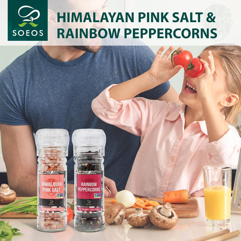 Soeos Spice Seasoning Set of 2, 3.5oz(150g), With Integrated Grinders, Salt and Pepper Grinder Set, Pure and Fresh Perfect for BBQ Seasoning Gift ...