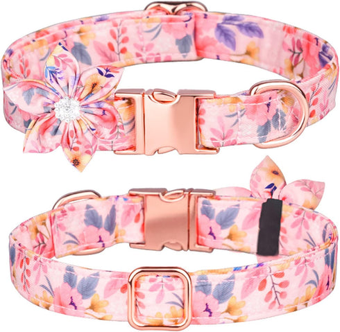 Dog Collar with Daisy Tie, 3 Patterns Soft & Comfty Flower Print Padded Pet Collars with Strong Metal Buckle for Boy and Girl Dogs(Pink, M)...