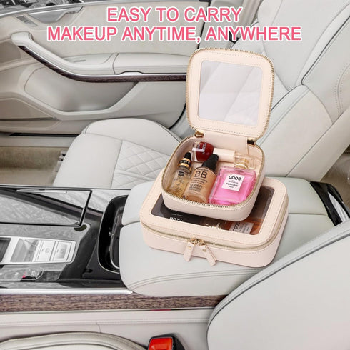 Clear Mini Makeup Bag Transparent Travel Cosmetic Makeup Case & Toiletry Bag for Women Clear Car Bag (C/Beige, MINI)...