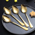Gold Dinner Spoon of 4, Berglander 7.5" Stainless Steel Titanium Plating Shiny Gold Soup Spoons Silverware, Golden Soup Spoon Table Spoon Set Stur...