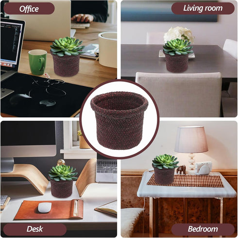 NUOBESTY Round Seagrass Planter Basket: 5.5x7.1" Woven Flower Pots Cover Plant Pots Containers - Wicker Plant Pot Basket Desktop Sundries Containe...
