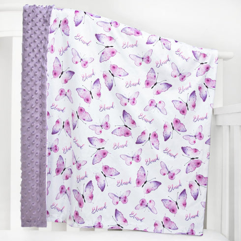 BORITAR Baby Blanket for Girls Soft Plush Minky Fabric, Double Layer Dotted Backing with Elegant Purple Butterfly Printed Blessed Blanket Gift for...