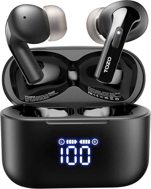 TOZO T20 Wireless Earbuds Bluetooth Headphones 48.5 Hrs Playtime with LED Digital Display, IPX8 Waterproof, Dual Mic Call Noise Cancelling 10mm Br...