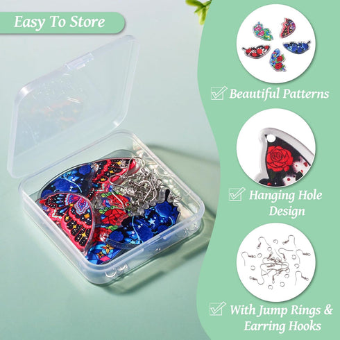 Beadthoven DIY 5 Pairs Rose Butterfly Dangle Earrings Making Kit Retro Flower Printed Acrylic Charms Pendants with Earring Hooks Jump Rings Women ...