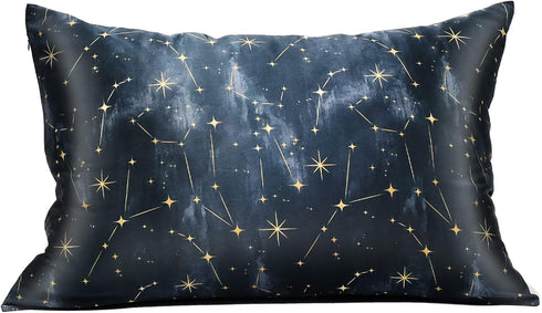 MANSPHIL 100% Mulberry Silk Pillowcase for Hair and Skin, Black Galaxy Pattern - Premium 22 Momme Charmeuse Silk Pillow Cases Cover, Queen Size/20...