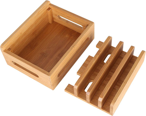 Bamboo Wood Multi-Device Desktop Dock Station Charger Holder Charging Cradle Charge Stand Compatible for iPhone 13 12 11 Pro Max XS XR X 8 7 Plus ...