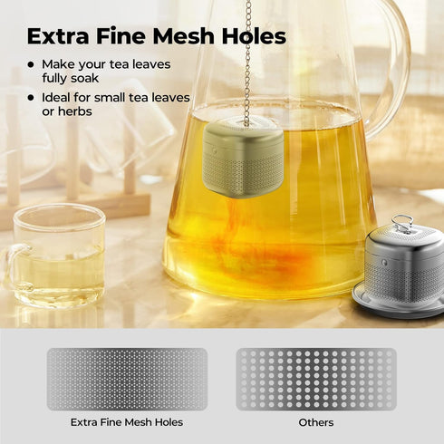 Reinmoson 2 Pack Tea Balls for Loose Tea, 304 Stainless Steel Extra Fine Mesh Tea Infusers for Loose Tea, Retractable Chain Design Tea Strainers f...