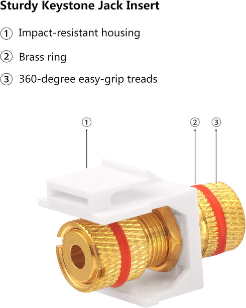 VCE Banana Jack Binding Post Keystone Jack Insert with Black & Red Rings, Screw Type Audio Speaker Keystone, 3 Pairs/6 Pack...