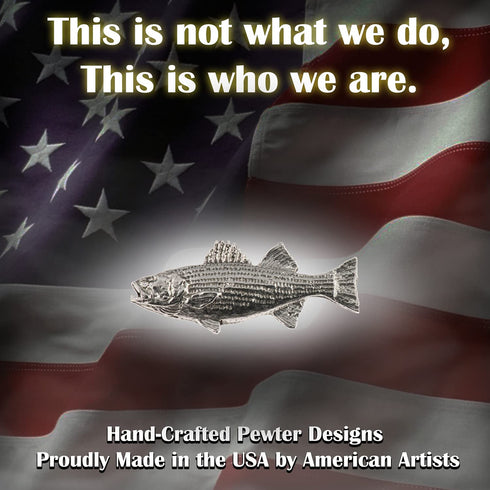 Striped Bass Fish Pin, Large, Pewter, Lapel, Hat, Pins, Brooch, Brooches, Jewelry, Gift, Handmade in the USA, 200 Fish Designs Available. S050 (An...