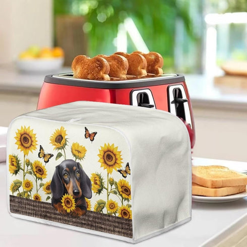 Sunflower Butterfly Printed 2 Slice Kitchen Machine Covers, Dachshund Print Dustproof Toaster Cover Fits Most Standard Toaster, Small Kitchen Appl...