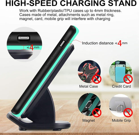15W Fast Qi-Certified Wireless Charging Station Compatible with iPhone 15/15 Plus/15 Pro Max/14/13/12 /11Pro Max/XR/XS/X/8 Plus,Galaxy S23/S22/S21...