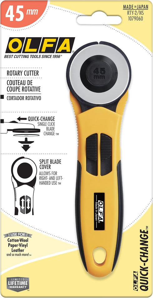 OLFA 45mm Quick-Change Rotary Cutter (RTY-2/NS) - Rotary Fabric Cutter w/Split Blade Cover for Crafts, Sewing, Quilting, Replacement Blade: OLFA R...