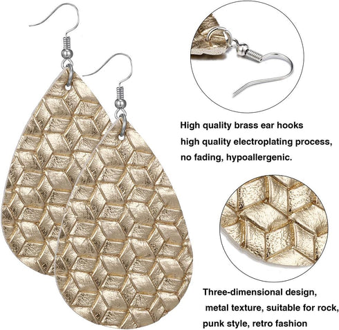AIDSOTOU 24 Pairs Teardrop Faux Leather Earrings Set for Teens Girls Women Black and Red Animal Floral Print Leopard Print Lightweight Leather Dan...