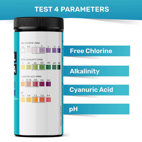 JNW Pool Test Strips, 4in1 Quick & Accurate 100 Pool and Spa Test Strips, Pool Water Test Kit - Free Chlorine, pH, Alkalinity, Cyanuric Acid Pool ...